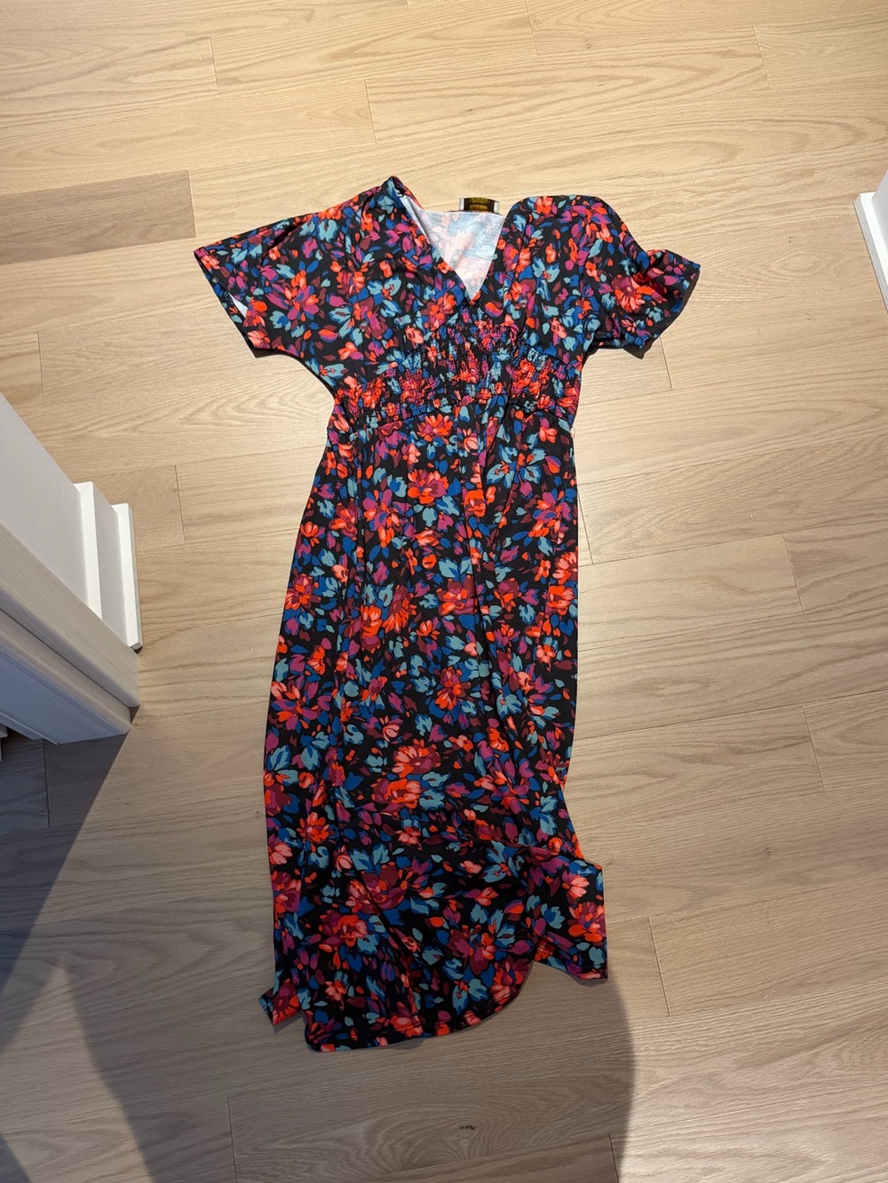 Pull&Bear Black Maxi Dress with Red & Blue Floral Print